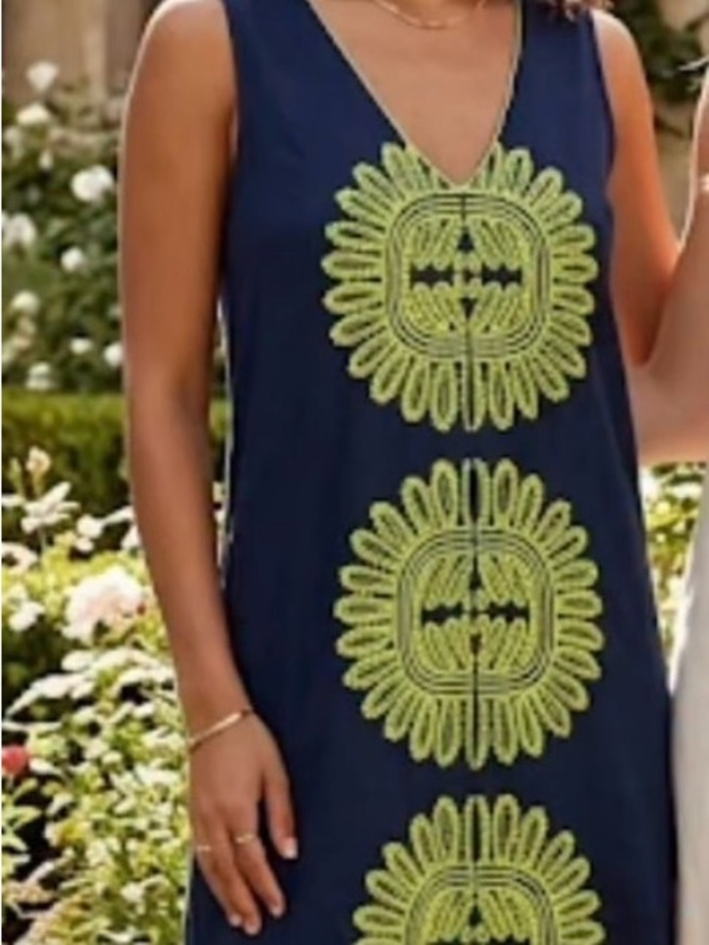Niza navy green embroidered v neck sleeveless midi shift dress Boho Sz  M NWT